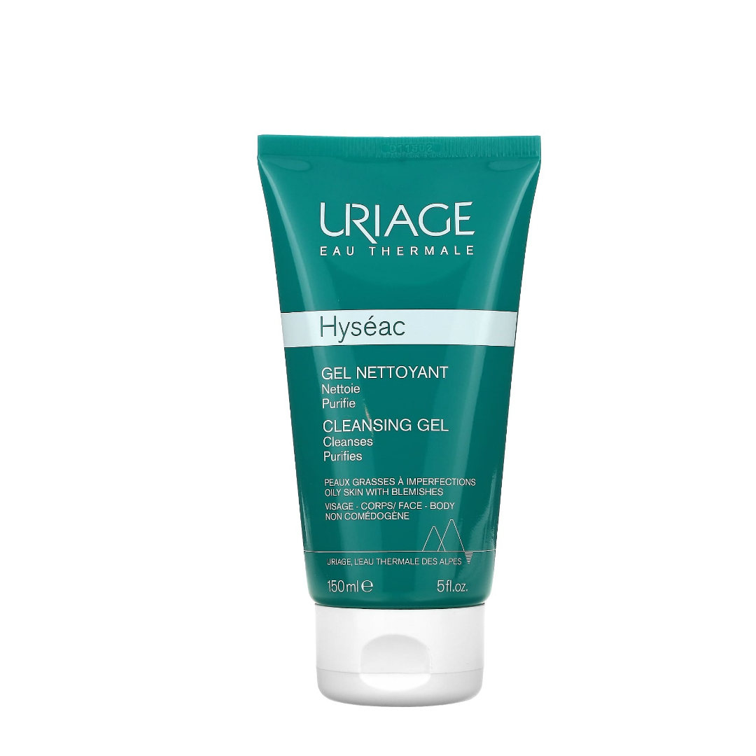 uriage hyseac cleansing gel 150ml غسول يورياج ، جل خالي من الصابون ينظف البشره الدهنيه يقلل المسامات يناسب البشره الباهته والمعرضه لحب الشباب والرؤوس السوداء يجفف البشره من الدهون
