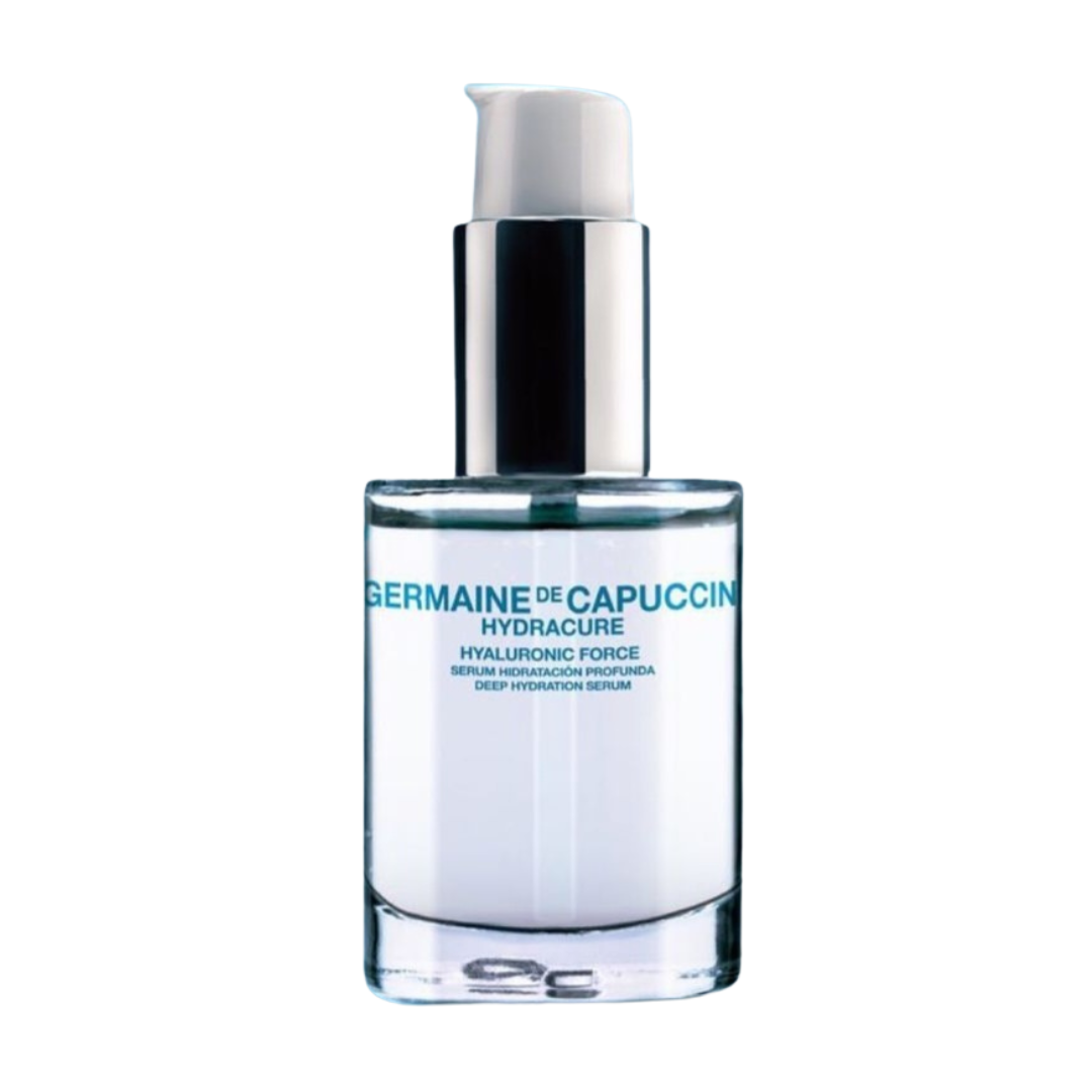 germaine de capuccini hydracure hyaluronic force serum 30ml سيروم الترطيب بثلاث أحجام من الهيالورونيك النقي ومياه الينابيع اليابانيه وحمض اللاكتيك للنضارة والترطيب