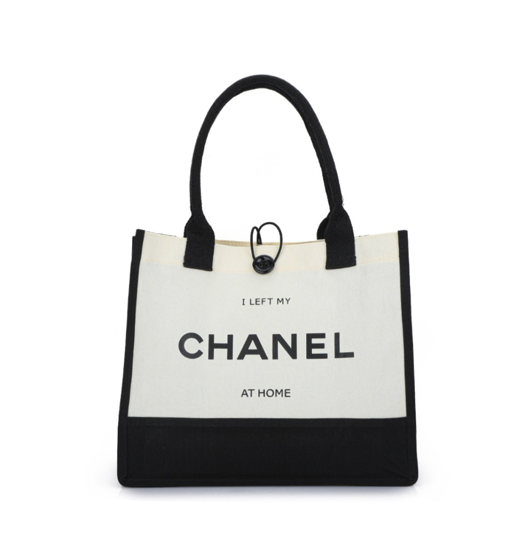 Medium Canvas Shoulder Bag - Beige & Black حقيبه من براند اند مور