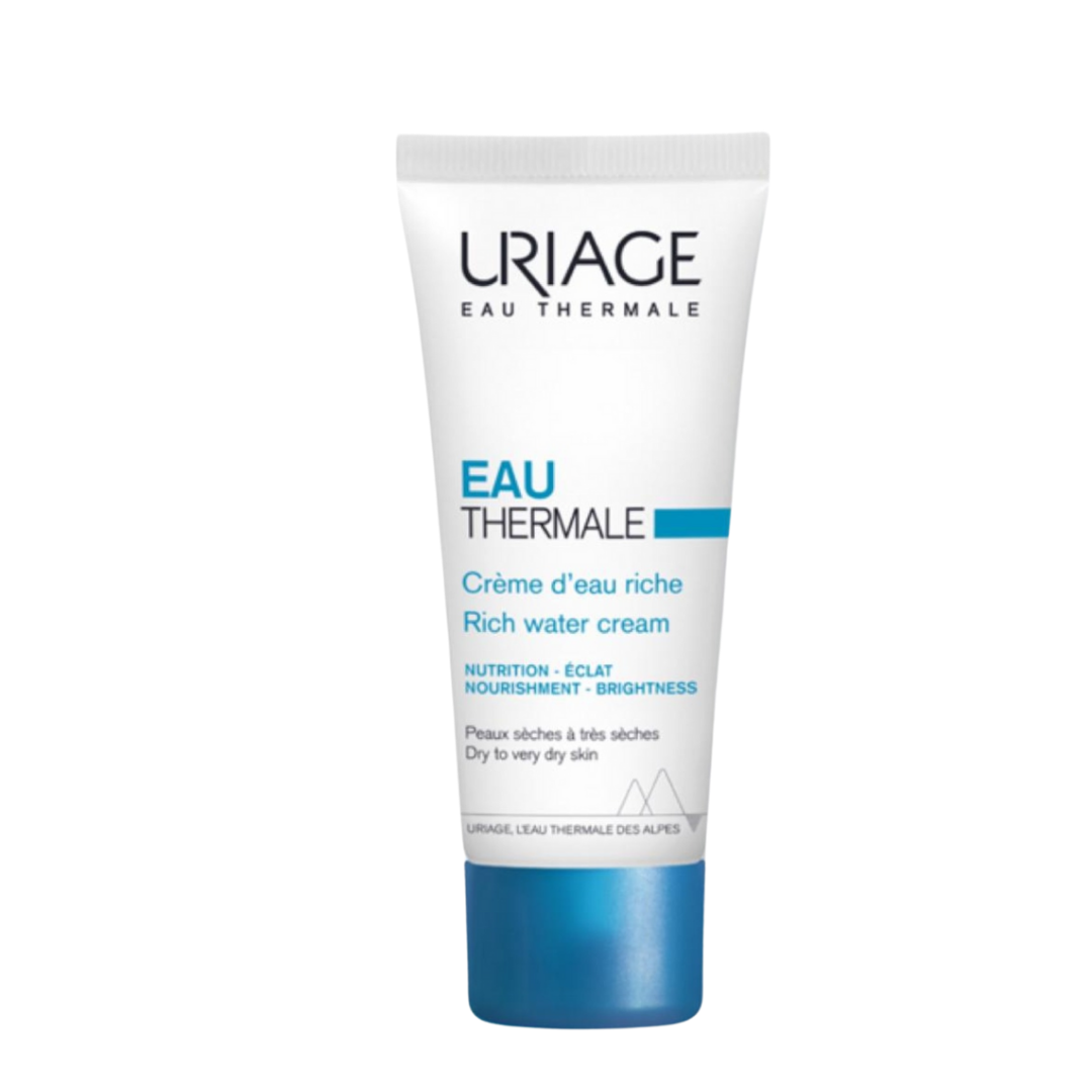 uriage eau thermale rich water cream 40ml كريم الماء الغني يوفر ترطيب 24 ساعه للبشرة العاديه إلى الجافه يعطي راحه فوريه واحساس منعش ،يوفر حاجز حمايه بفضل المياه الحراريه