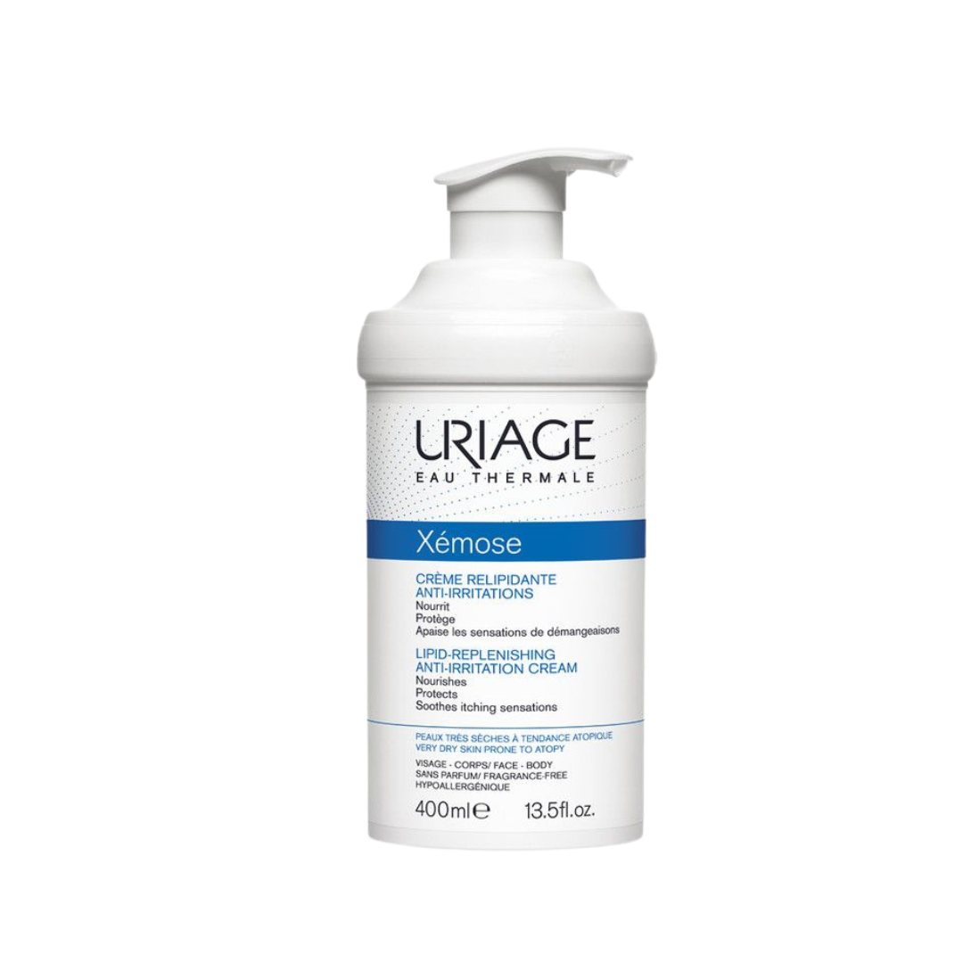 uriage xemose cream 400mlكريم غني يهديء الإحساس بالجفاف والتشقق ويحمي من الأضرار الخارجيه يعطي احساس بالنعومه ويرمم الحاجز الجلدي مناسب للبشره الحساسه يحتوي على مياه يورياج الحراريه وكرونوكسين