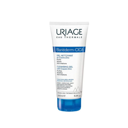 uriage bariederm cleansing cica gel 200ml غسول جل سيكا للتنظيف العميق للبشرة مناسب للجروح الطفيفه اليوميه يطهر البشره ويكافح التهيجات يساعد على ترميم البشره