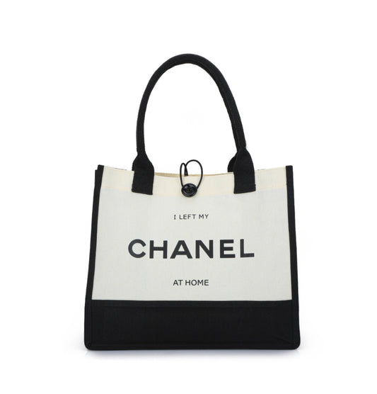 Medium Canvas Shoulder Bag - Beige & Black حقيبه من براند اند مور